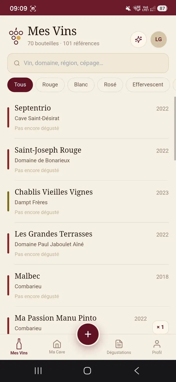 Cavinyard, Mes vins